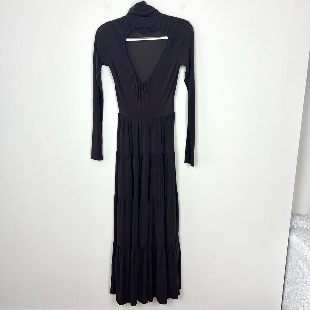 A.L.C. Corinna Turtleneck Tiered Maxi Dress Open Back Chocolate Brown - Picture 7 of 11